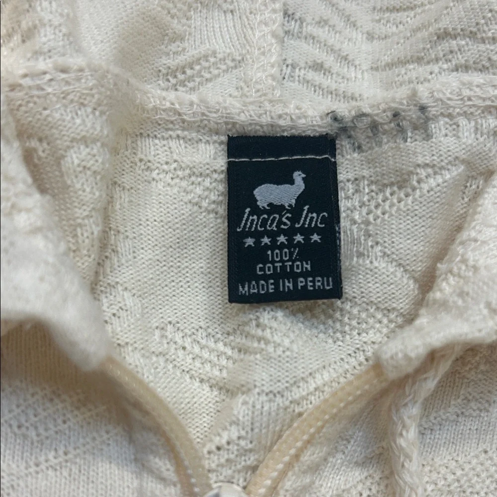 Incas Inc Cream Textured Zip-Up Alpaca Aztec knit Hoodie size XL